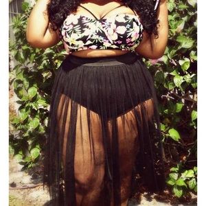 Plus sized floral bikini top and mesh skirt